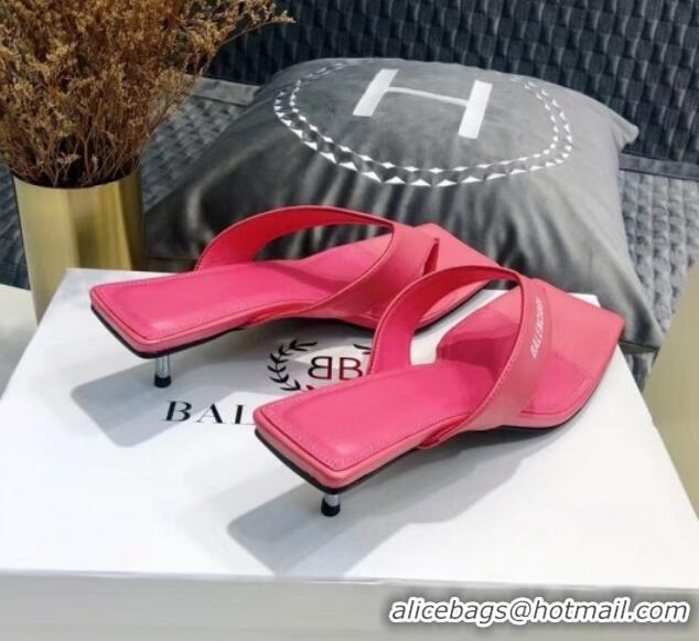 New Style Balenciaga Metal Square Thong Heel Slide Sandals 060412 Pink