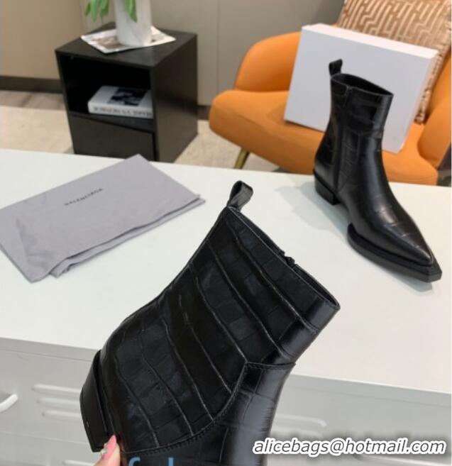 Grade Quality Balenciaga Crocodile Embossed Short Boots 080621 Black