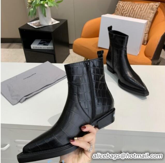 Grade Quality Balenciaga Crocodile Embossed Short Boots 080621 Black