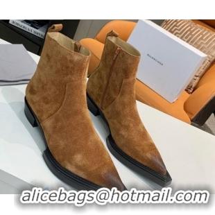 New Design Balenciaga Suede Short Boots Camel Brown 080619