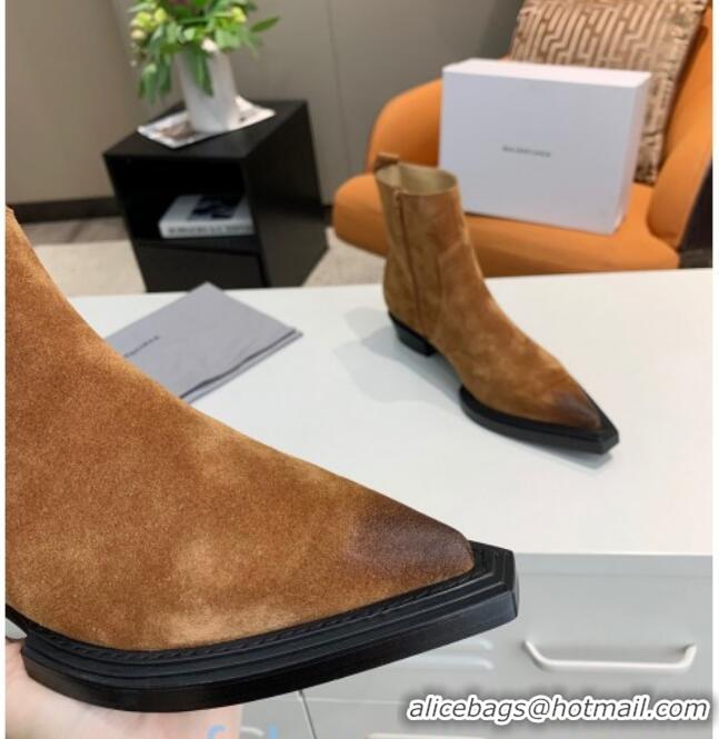 New Design Balenciaga Suede Short Boots Camel Brown 080619