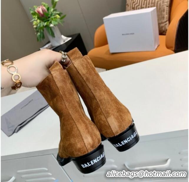 New Design Balenciaga Suede Short Boots Camel Brown 080619