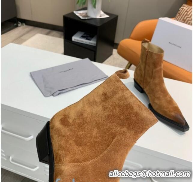 New Design Balenciaga Suede Short Boots Camel Brown 080619