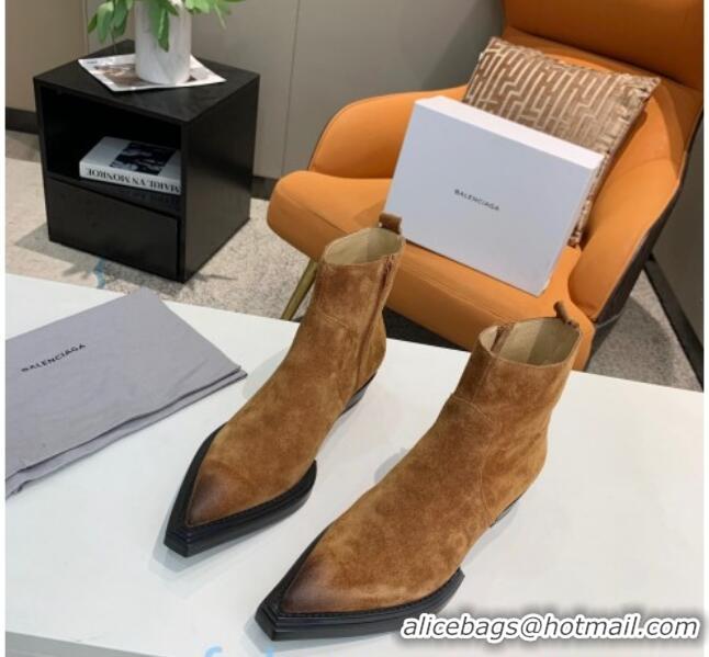 New Design Balenciaga Suede Short Boots Camel Brown 080619