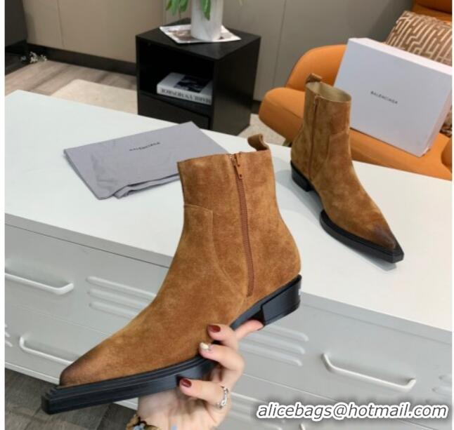 New Design Balenciaga Suede Short Boots Camel Brown 080619