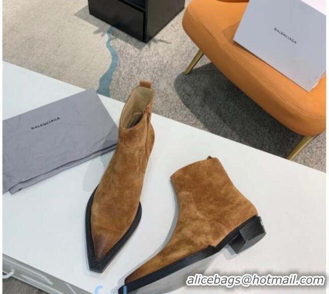 New Design Balenciaga Suede Short Boots Camel Brown 080619