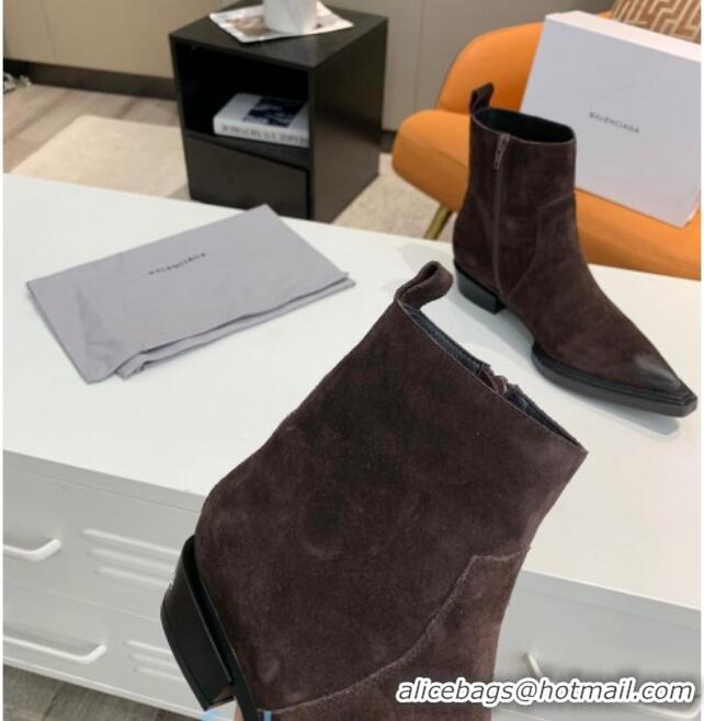 Super Quality Balenciaga Suede Short Boots Dark Brown 080619