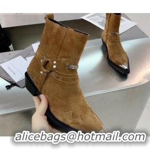 Best Product Balenciaga Suede Studded Short Boots 080620 Camel Brown