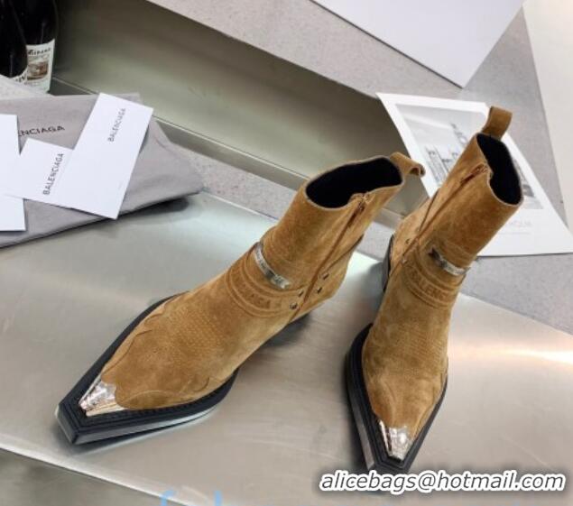 Best Product Balenciaga Suede Studded Short Boots 080620 Camel Brown