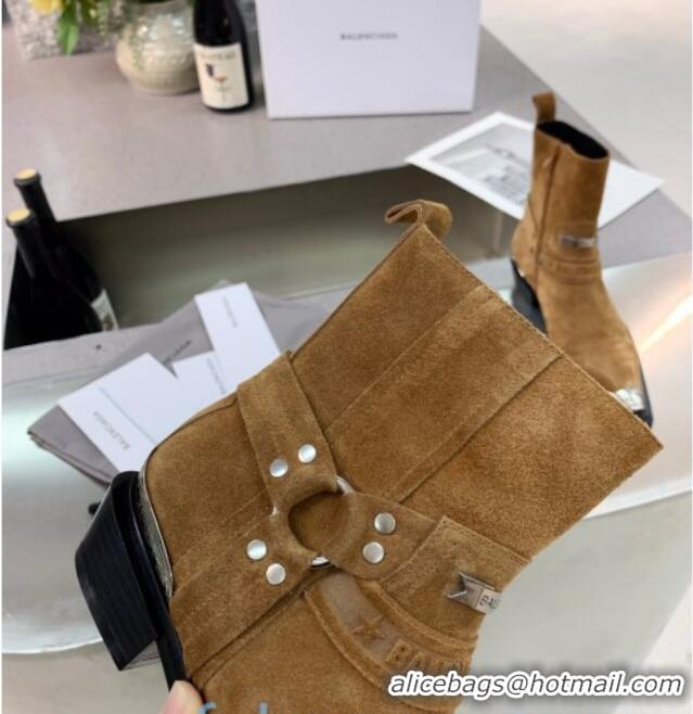 Best Product Balenciaga Suede Studded Short Boots 080620 Camel Brown