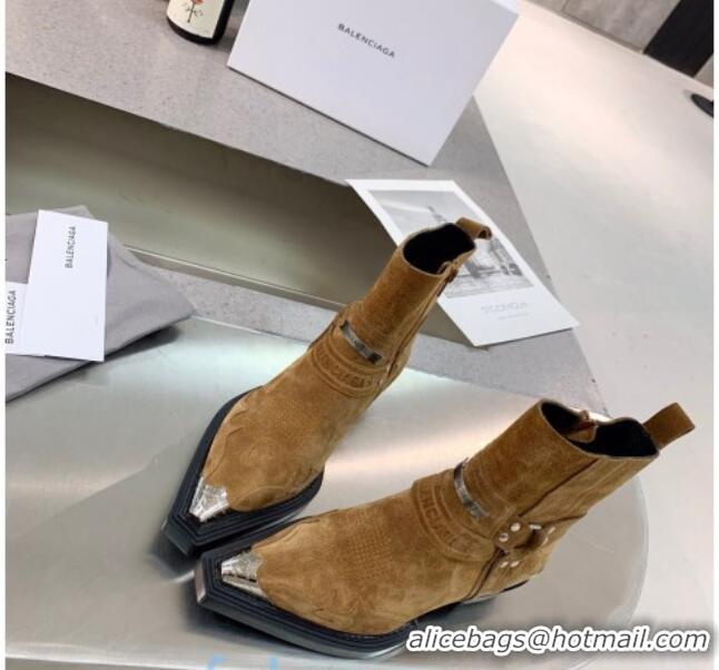 Best Product Balenciaga Suede Studded Short Boots 080620 Camel Brown