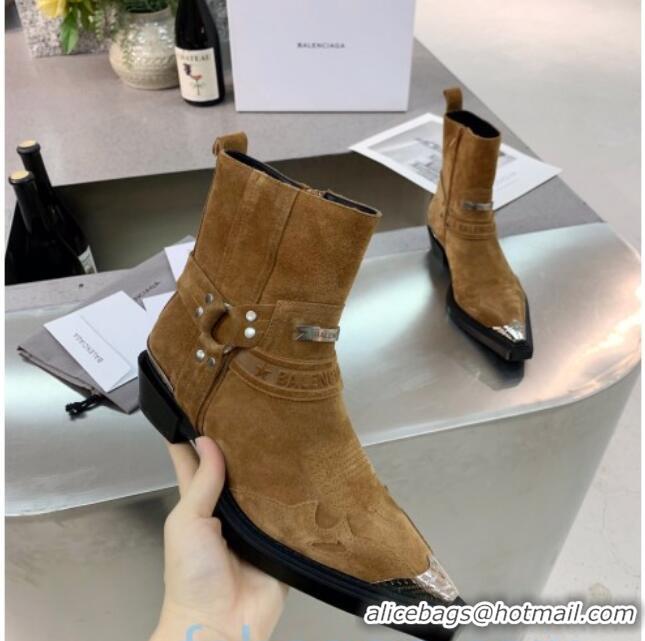 Best Product Balenciaga Suede Studded Short Boots 080620 Camel Brown