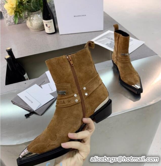 Best Product Balenciaga Suede Studded Short Boots 080620 Camel Brown