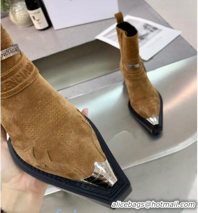 Best Product Balenciaga Suede Studded Short Boots 080620 Camel Brown