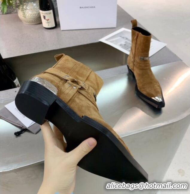 Best Product Balenciaga Suede Studded Short Boots 080620 Camel Brown