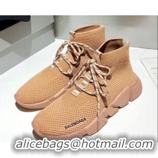 Low Price Balenciaga Speed Knit Sock Lace-up Boot Sneaker 082714 Beige