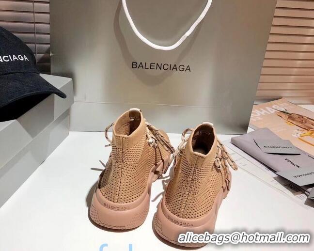 Low Price Balenciaga Speed Knit Sock Lace-up Boot Sneaker 082714 Beige