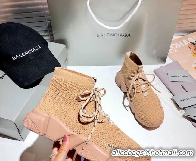 Low Price Balenciaga Speed Knit Sock Lace-up Boot Sneaker 082714 Beige