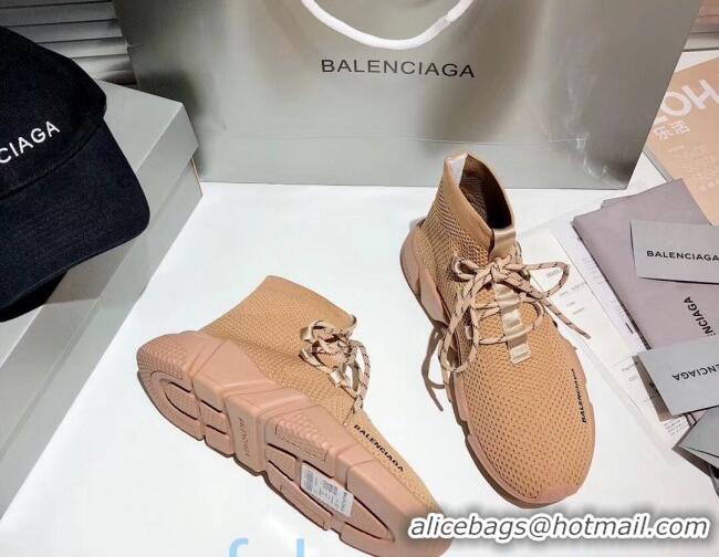 Low Price Balenciaga Speed Knit Sock Lace-up Boot Sneaker 082714 Beige