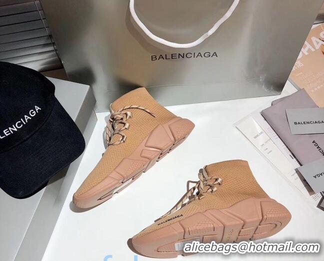 Low Price Balenciaga Speed Knit Sock Lace-up Boot Sneaker 082714 Beige