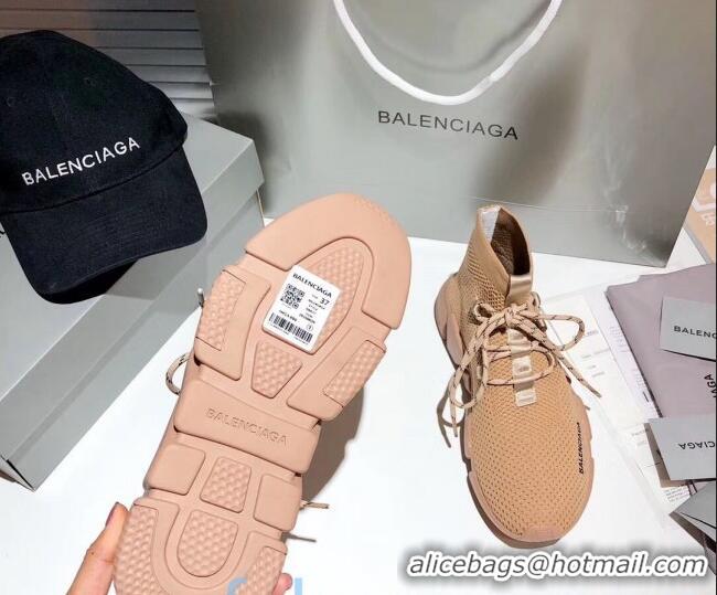 Low Price Balenciaga Speed Knit Sock Lace-up Boot Sneaker 082714 Beige