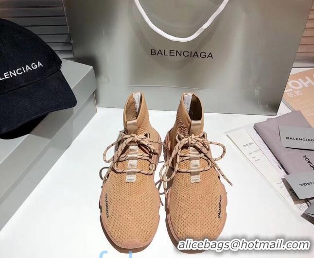 Low Price Balenciaga Speed Knit Sock Lace-up Boot Sneaker 082714 Beige