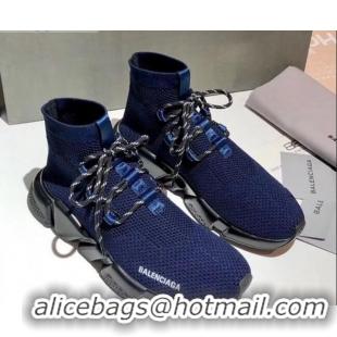 Good Quality Balenciaga Speed Knit Sock Lace-up Boot Sneaker 082714 Blue