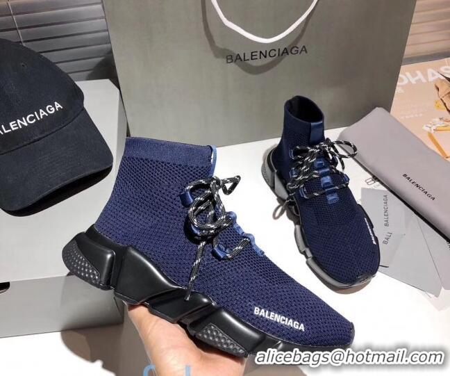 Good Quality Balenciaga Speed Knit Sock Lace-up Boot Sneaker 082714 Blue