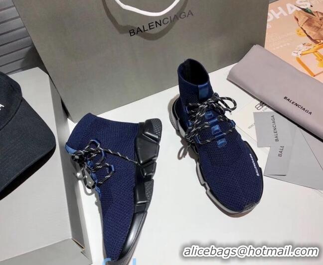 Good Quality Balenciaga Speed Knit Sock Lace-up Boot Sneaker 082714 Blue