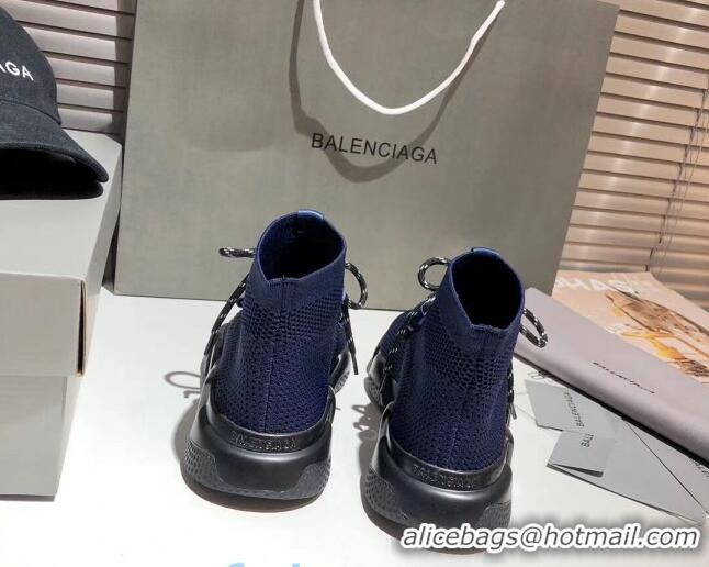 Good Quality Balenciaga Speed Knit Sock Lace-up Boot Sneaker 082714 Blue