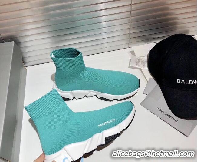 Pretty Style Balenciaga Speed Knit Sock Side Logo Boot Sneaker Blue 082717