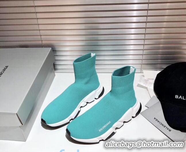 Pretty Style Balenciaga Speed Knit Sock Side Logo Boot Sneaker Blue 082717