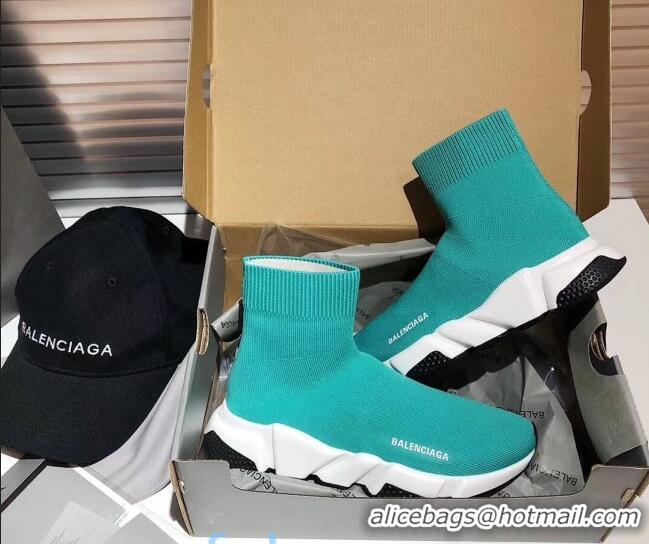 Pretty Style Balenciaga Speed Knit Sock Side Logo Boot Sneaker Blue 082717