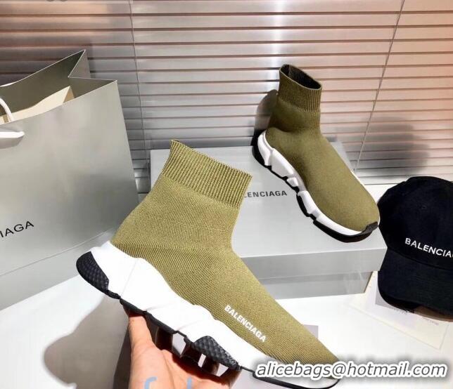 Top Quality Balenciaga Speed Knit Sock Side Logo Boot Sneaker 082717 Green