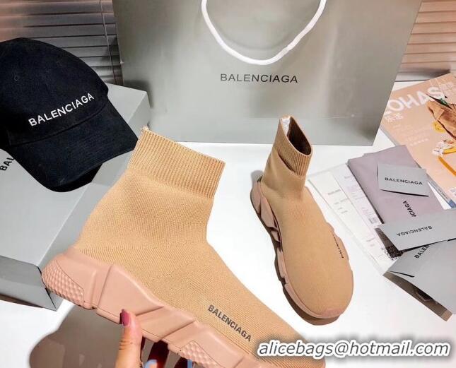 Best Quality Balenciaga Speed Knit Sock Side Logo Boot Sneaker 082717 Beige