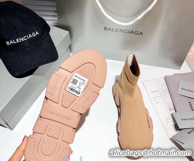 Best Quality Balenciaga Speed Knit Sock Side Logo Boot Sneaker 082717 Beige