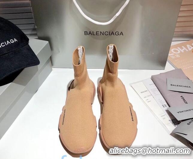 Best Quality Balenciaga Speed Knit Sock Side Logo Boot Sneaker 082717 Beige