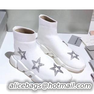 Luxury Balenciaga Speed Knit Sock Crystal Star Boot Sneaker 082717 White