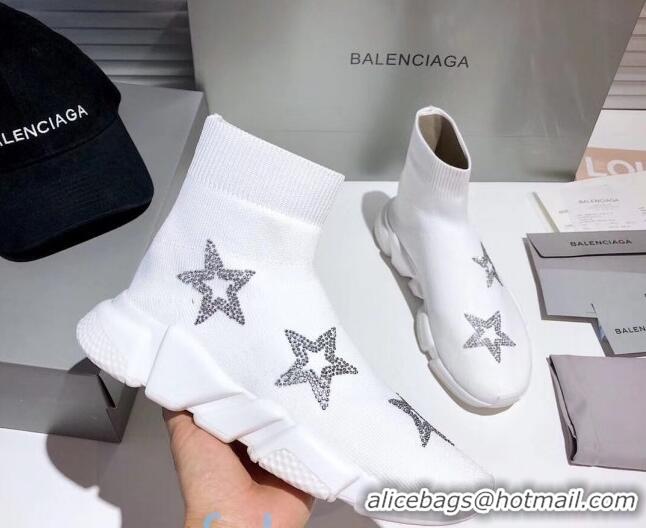 Luxury Balenciaga Speed Knit Sock Crystal Star Boot Sneaker 082717 White