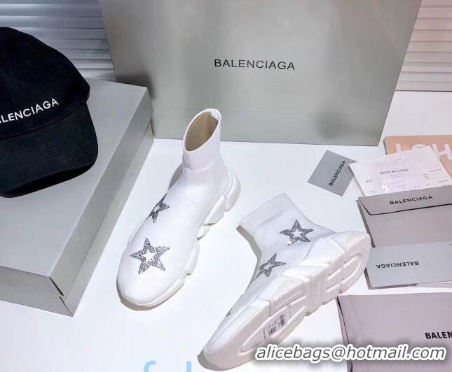 Luxury Balenciaga Speed Knit Sock Crystal Star Boot Sneaker 082717 White