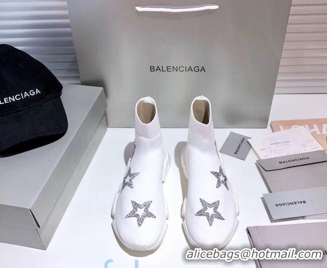 Luxury Balenciaga Speed Knit Sock Crystal Star Boot Sneaker 082717 White