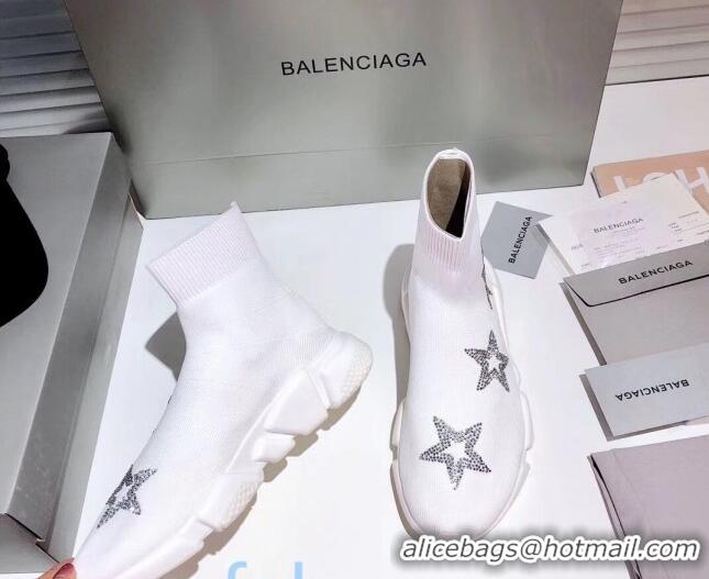 Luxury Balenciaga Speed Knit Sock Crystal Star Boot Sneaker 082717 White