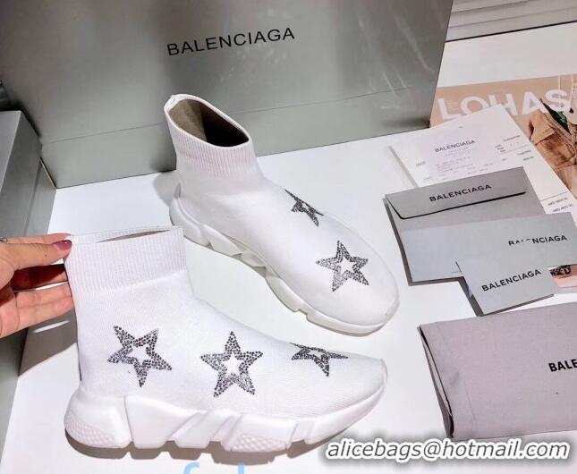 Luxury Balenciaga Speed Knit Sock Crystal Star Boot Sneaker 082717 White