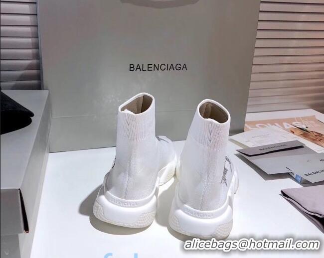 Luxury Balenciaga Speed Knit Sock Crystal Star Boot Sneaker 082717 White