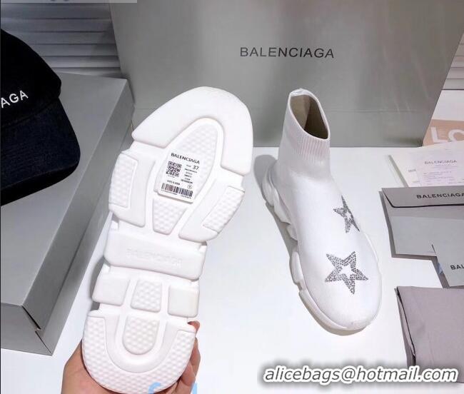 Luxury Balenciaga Speed Knit Sock Crystal Star Boot Sneaker 082717 White