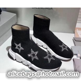 Stylish Balenciaga Speed Knit Sock Crystal Star Boot Sneaker 082717 Black