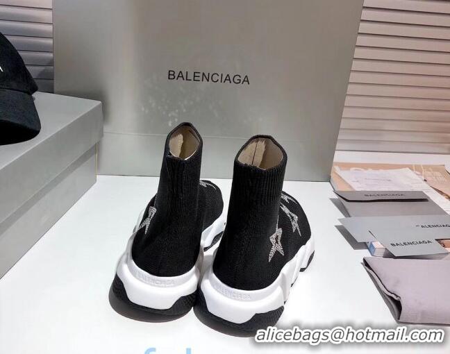 Stylish Balenciaga Speed Knit Sock Crystal Star Boot Sneaker 082717 Black