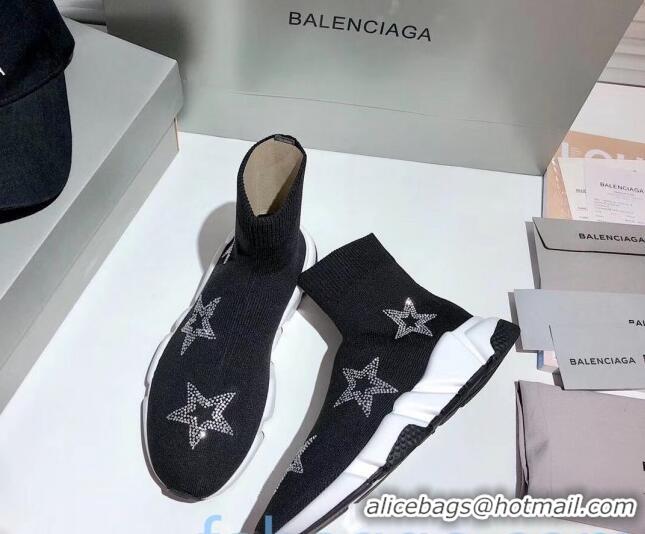 Stylish Balenciaga Speed Knit Sock Crystal Star Boot Sneaker 082717 Black