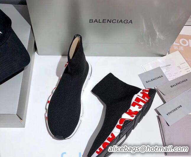 Discount Balenciaga Speed Knit Sock Graffiti Sole Boot Sneaker 082717 Black/Red