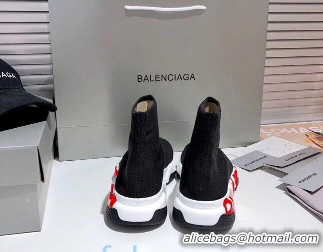 Discount Balenciaga Speed Knit Sock Graffiti Sole Boot Sneaker 082717 Black/Red